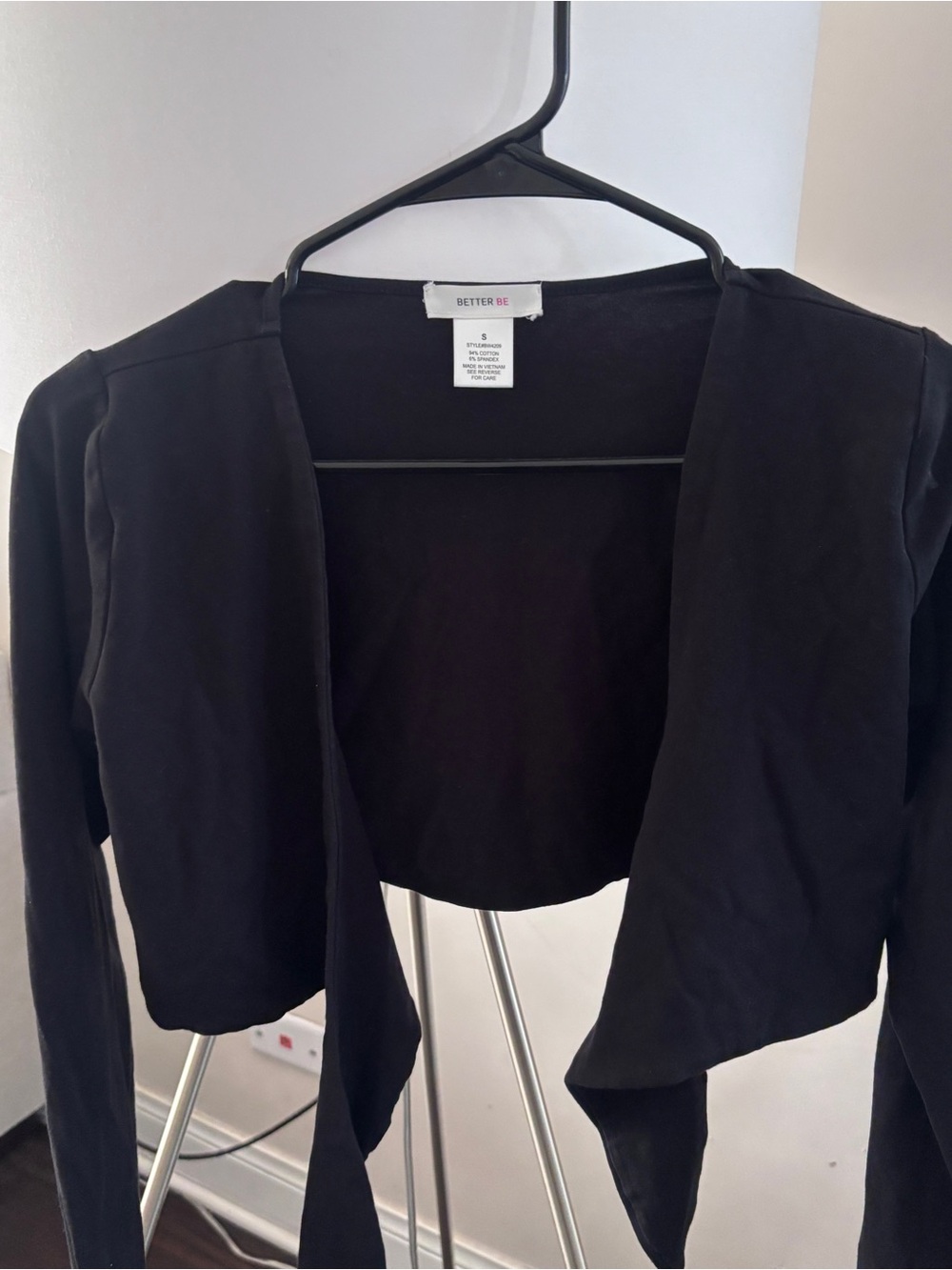 Better Be Black Cropped Draped Open-Front Jacket